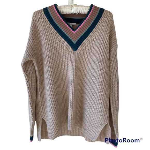 NWT Madewell Oversized Tipped Forrest V-Neck Wool Blend Sweater Tan Size XXS-S - Picture 1 of 12